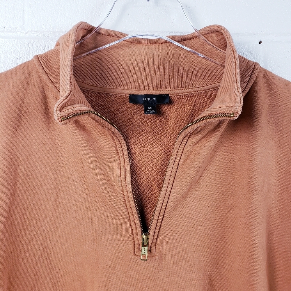 J. Crew University Terry Half-Zip Cropped Sweatshirt Mock Neck Size XS Clay - Picture 5 of 10